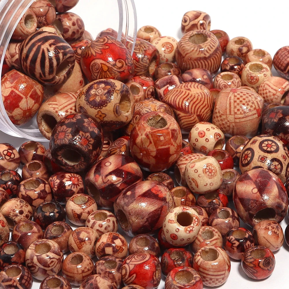 50/100Pcs Painted Natural Wooden Beads Round Big Hole Spacers Beads for Jewelry Making Fit Charm Bracelet Hair DIY Findings