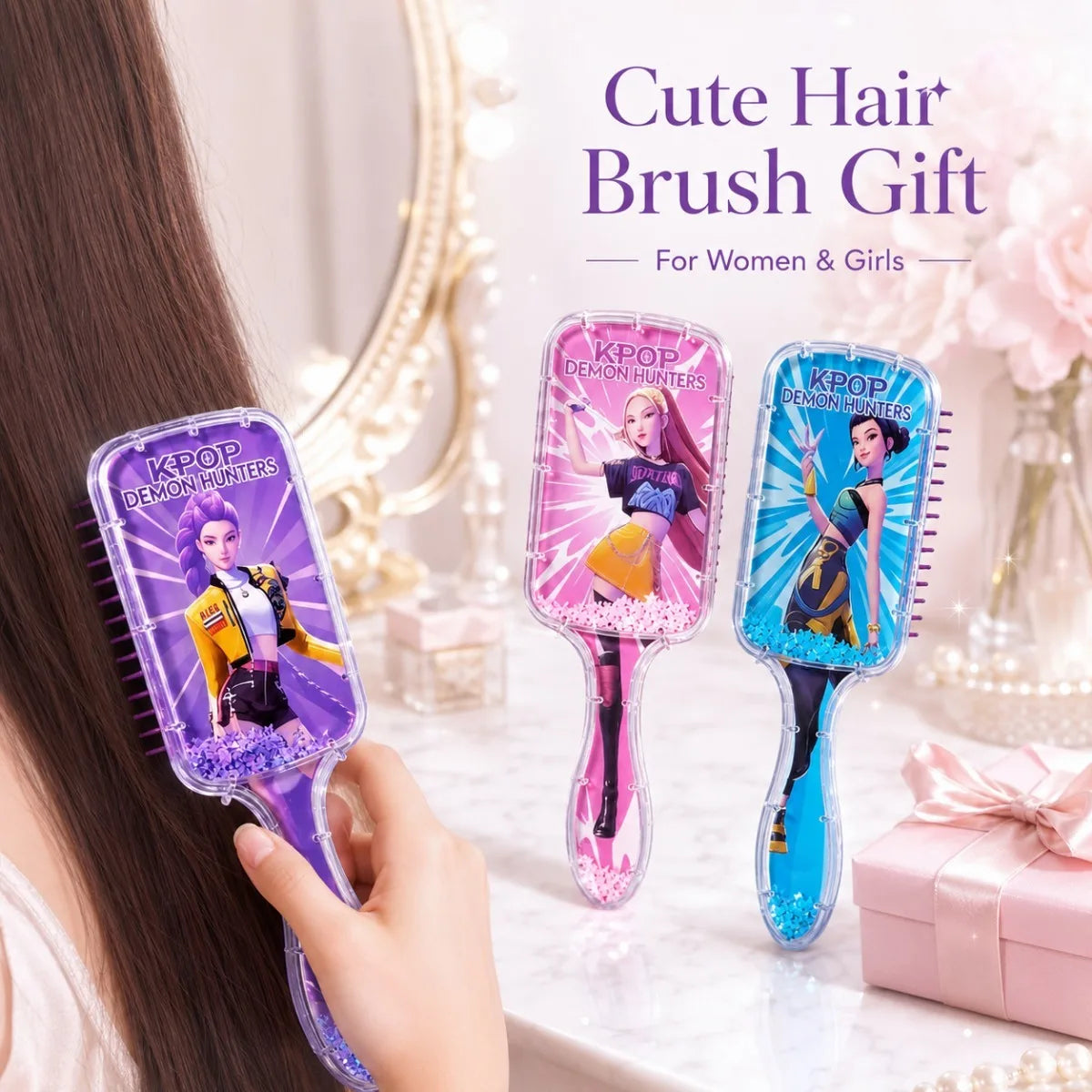 Kpop Rumi Mira Zoey Cute Cartoon Air Cushion Massage Comb Anti Slip Detangling Hair Brush for Women Daily Styling Gift