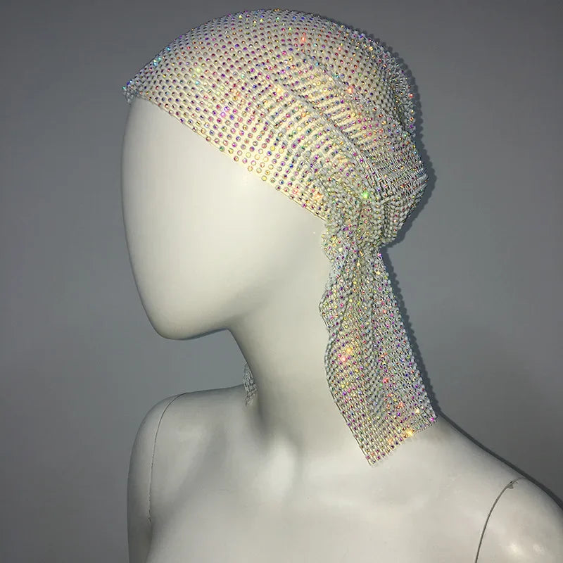 Women's Rhinestone Headband Turban Hair Jewelry Hat  Bling Crystal Head Wrap Scarf Nightclub Snood Headwear Accessories