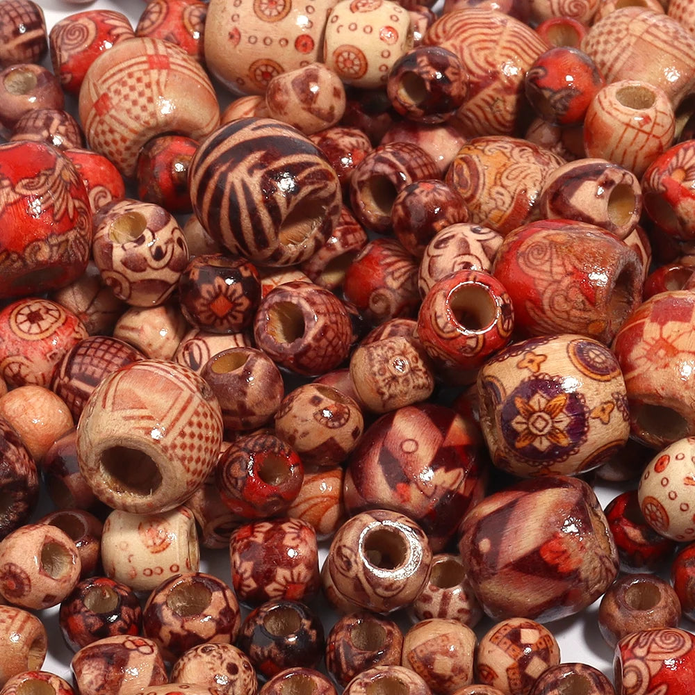 50/100Pcs Painted Natural Wooden Beads Round Big Hole Spacers Beads for Jewelry Making Fit Charm Bracelet Hair DIY Findings