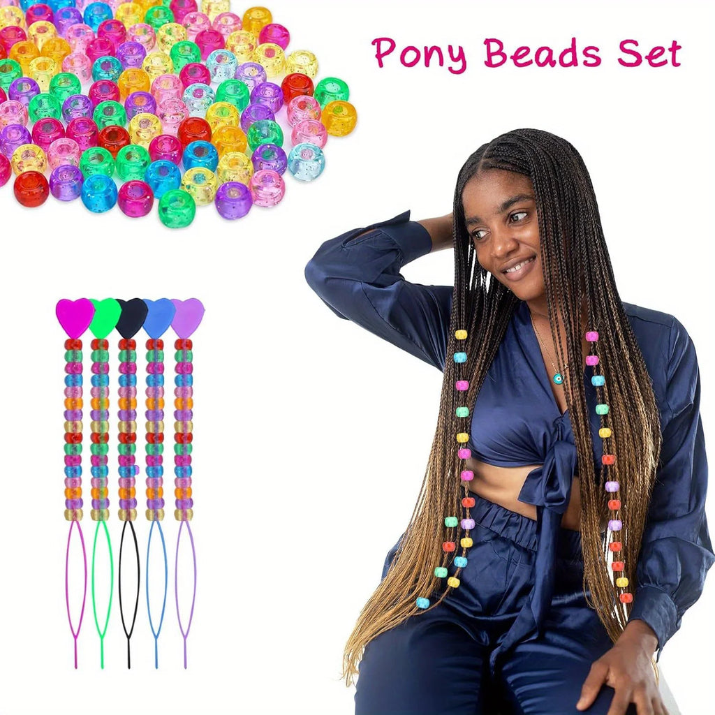 500PCS 9 × 6mm glitter small horse beads, 5 quick bead tools, suitable for hair accessories, jewelry, fashion gifts