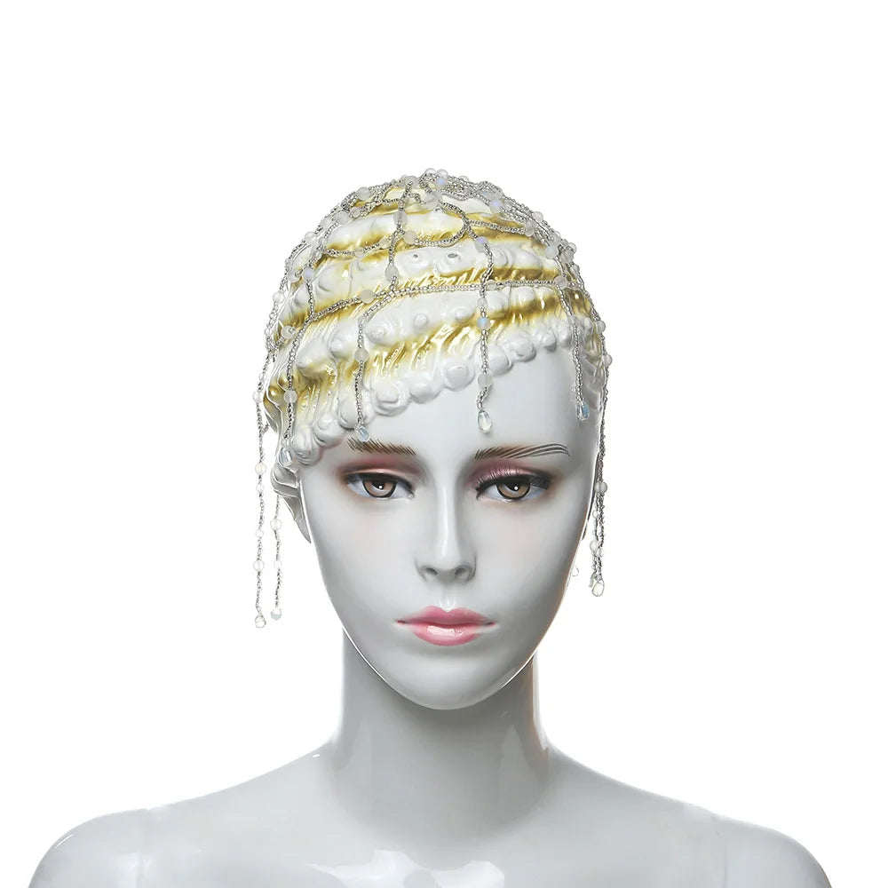 Middle Eastern style fringed rice bead hat hair accessories veil headgear glass bead belt mesh jewelry bride headdress