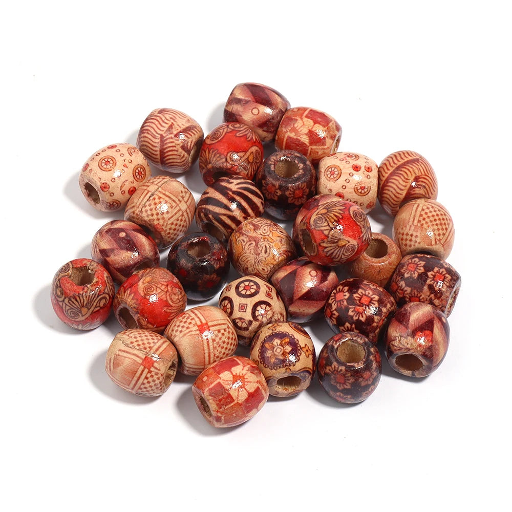 50/100Pcs Painted Natural Wooden Beads Round Big Hole Spacers Beads for Jewelry Making Fit Charm Bracelet Hair DIY Findings