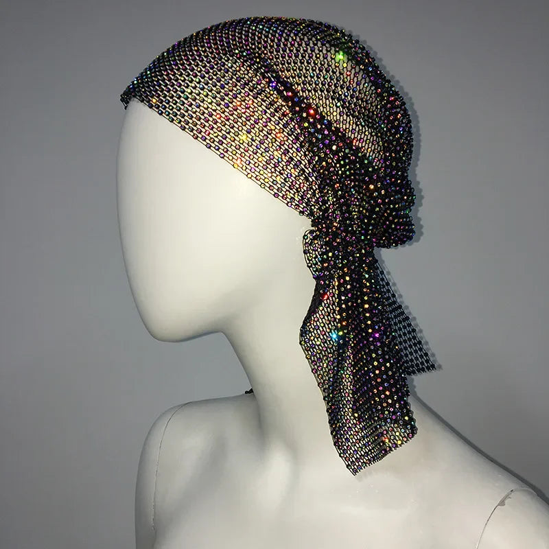 Women's Rhinestone Headband Turban Hair Jewelry Hat  Bling Crystal Head Wrap Scarf Nightclub Snood Headwear Accessories