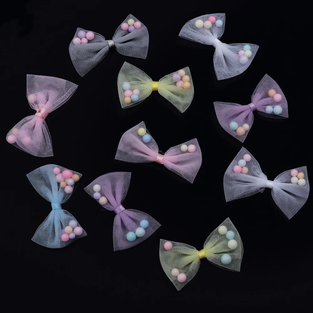 10Pcs 30x40mm Candy Color Bows Tie Applique for DIY Headwear Hair Clips Decora Clothes Hat Sewing Supplies Accessories Patches